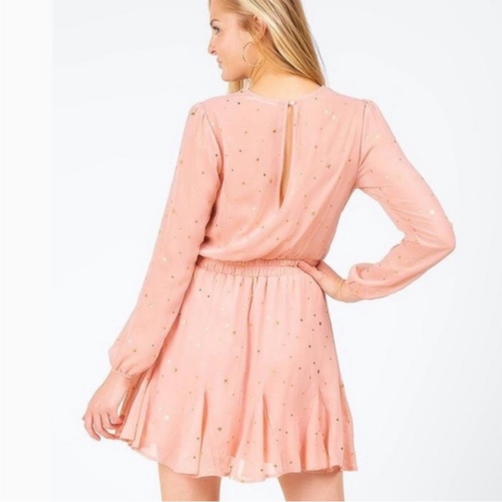 Francesca’s M Pink and Gold Star Flutter Dress